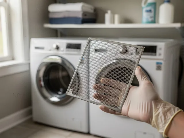 Beachwood Dryer Vent Cleaning specialist performing detailed lint trap cleaning service in Beachwood