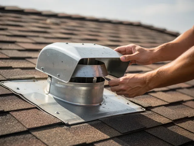 Beachwood Dryer Vent Cleaning certified technician safely cleaning a roof-mounted dryer vent in Beachwood