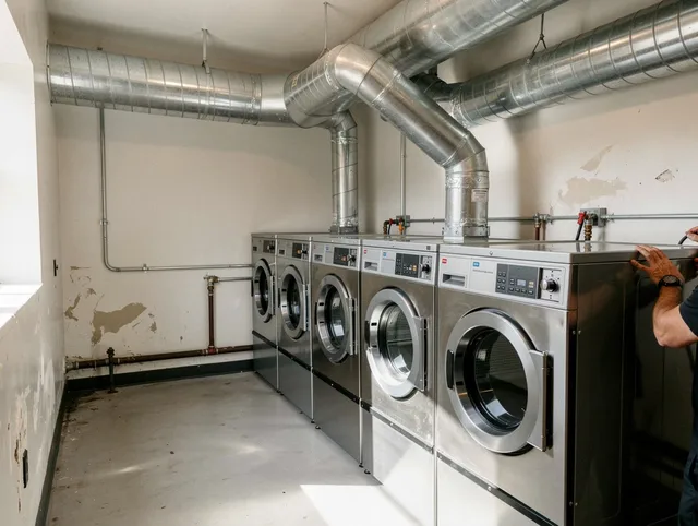 Beachwood Dryer Vent Cleaning team performing large-scale commercial dryer vent cleaning in Beachwood