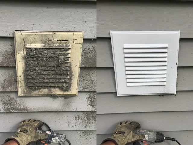 Beachwood Dryer Vent Cleaning technician installing high-quality dryer vent cover at a residential property in Beachwood