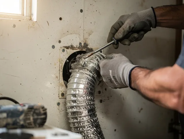 Beachwood Dryer Vent Cleaning technician performing precise dryer vent hose installation in Beachwood